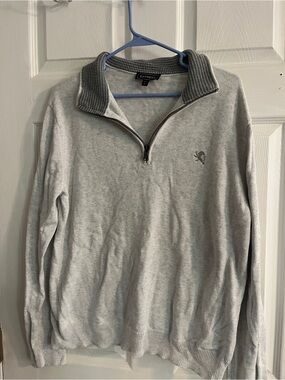 Express Men's Light Gray Half-Zip Sweater with Textured Collar